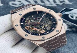 Oak Selfwind Horloges Men Automatisch mechanisch 42 mm Hollow Skeleton Rose Gold 316L Roestvrij staal Business Polshipes4251338