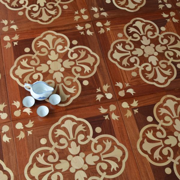Balsamo Canadian Maple Parquet Flooring medallón de piso de madera dura con incrustaciones de marquetería decoración del hogar paneles de arte telones de fondo calcomanía de pared