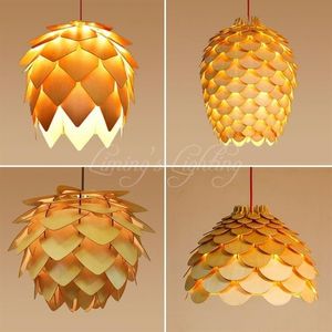 Lampes suspendues en bois de chêne pomme de pin lampes suspendues en bois salle à manger Restaurant luminaires rétro éclairage 219s