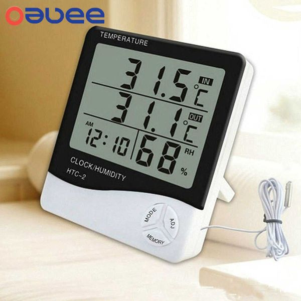 OAUEE LCD Electronic Digital Temperature Humidity Metter Indoor Thermomètre extérieur Hygromètre Station météorologique Clock HTC-1 HTC-2