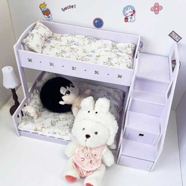 Ob11 lit bébé 17Cm Bjd poupée mignon superposé avec tiroir cintre pour 112 accessoires de meubles de maison de poupée jouets de bricolage 240223