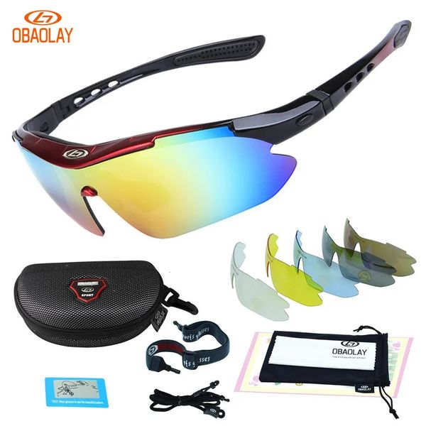 OBAOLAY Gafas de sol polarizadas UV400 para ciclismo, gafas para bicicleta, gafas para montar, deportes al aire libre, gafas de pesca, 5 lentes para hombres y mujeres 240111