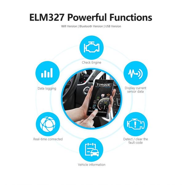 OBD2 ELM327 V1 5 Bluetooth WIFI herramienta de diagnóstico de coche ELM 327 lector de código OBD Chip PIC18F25K80 trabajo Android IOS Windows 12V Car219h