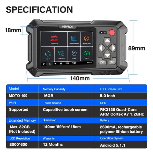 OBDPROG MOTO 100, herramienta de diagnóstico de todos los sistemas para motocicleta, codificación ECU de Motor ABS A F, ajuste TPMS EPB, escáner de análisis de Motor automático 261v