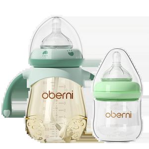 Oberni – ensemble d'alimentation pour bébé, en verre PPSU, col large, 120ml, 240ml, avec tétine en Silicone souple, 240314