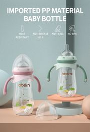 Oberni PP Materiaal 270 ml330 ml Combinatie Babymelkfles Promotie Product Portable anti -koliekvoeding met siliconennippel 240513