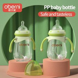 Oberni PP-materiaal Zuigflesset 240 ml 300 ml Anti-drop Opgeblazen handvat Melkvoeding Natuurlijk voordeel tepel 240223