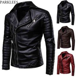 Obique Rits Motorfiets Lederen Jas Mannen Stijlvol Gestreepte Winter Winddicht Casaco Masculino PU Jassen Jassen Mens 210923