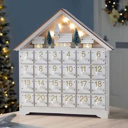 Objecten Advent Decoratieve Figurines Kalenders Kerst houten huis LED -lichten 24 dagen aftellen opslag Organisatie Room Home Decor S 231009