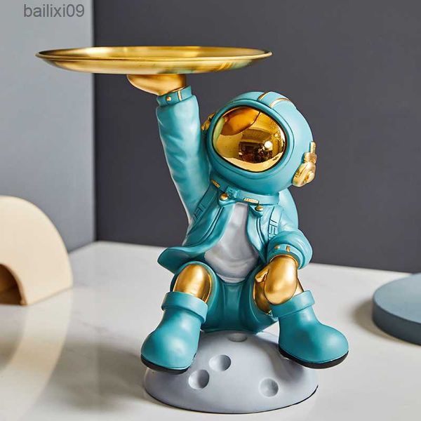 Objets Figurines Astronaute Créatif avec Plateau En Métal Résine Art Espace Décoratif Homme Sculpture Bureau Ornements De Bureau Décor Pour La Maison T230710