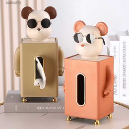 Objets Petit Ours Figurines Carré Mignon Boîte À Mouchoirs Résine Statue Intérieur Chambre Décor Décoratif Animaux Sculpture Maison Bureau Décoration T230710