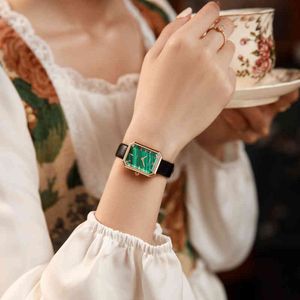 Oblvlo luxe groene kwarts horloge voor vrouwen malachite lederen band saffier waterdichte prachtige romantische rechthoek klok LW