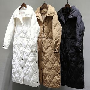 Obrix nouveau style long léger blanc canard vers le bas veste femme matelassée couleur unie col montant simple boutonnage parka veste pour femmes 201127