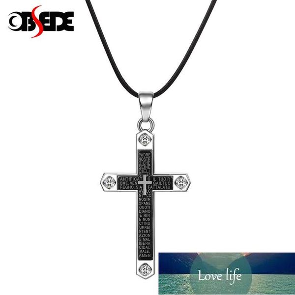 OBSEDE Acier Inoxydable Croix CZ Cristal Pendentif Collier Pour Hommes Femmes Noir Cordon En Cuir Mâle Bijoux Accessoire Cadeau De Noël Prix Usine conception experte Qualité