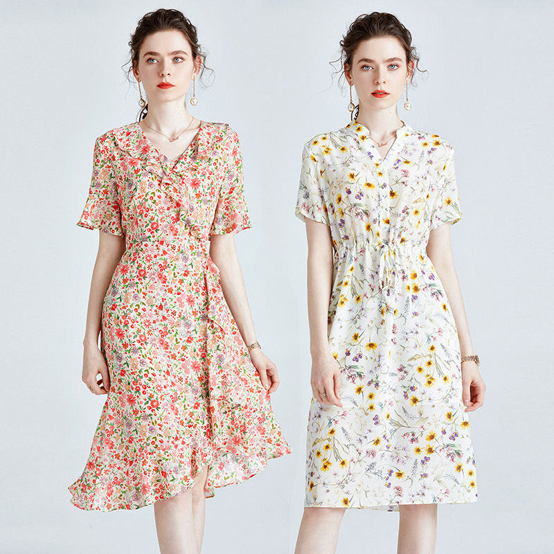 OC 413N61 Women's Plus Size Dress 100% Mulberry Silk High Quality Summer Printed Skirt