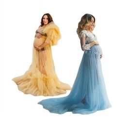 OC 605M31 Nuevos vestidos de maternidad SARAH Falda embarazada de calidad superior Gasa Encaje Patchwork Piso largo
