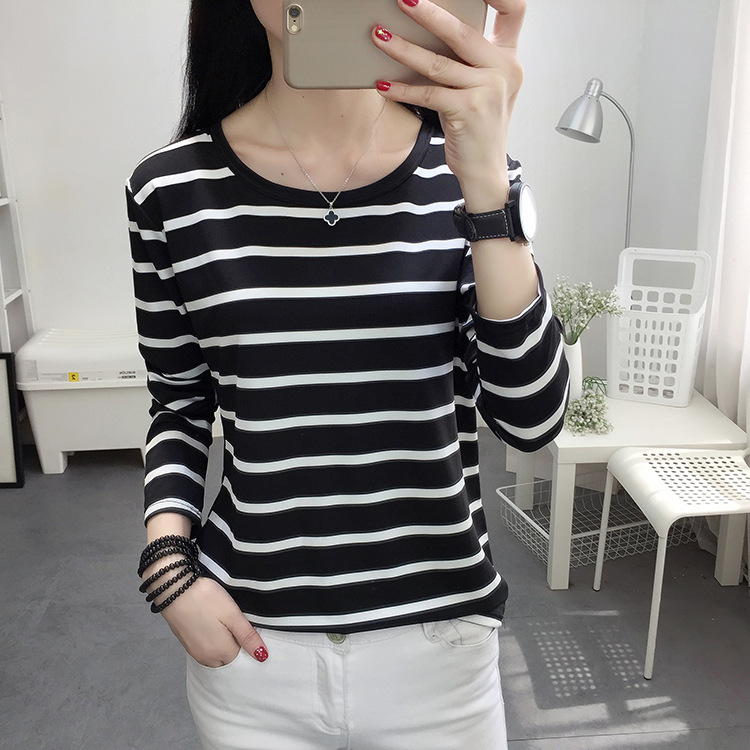 OC P0010 David Quick Customization Women's T-shirt Striped Round Neck Long Sleeve Slim Top Autumn DIY T-Shirt for Home/Outwear