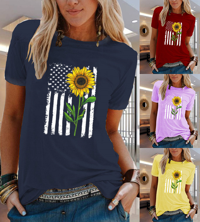 OC-VIP00010 Large Short Sleeve T-shirt Summer Women's Flowers and Plants Pattern Cartoon Heart Top Personalized Customization Pattern DIY