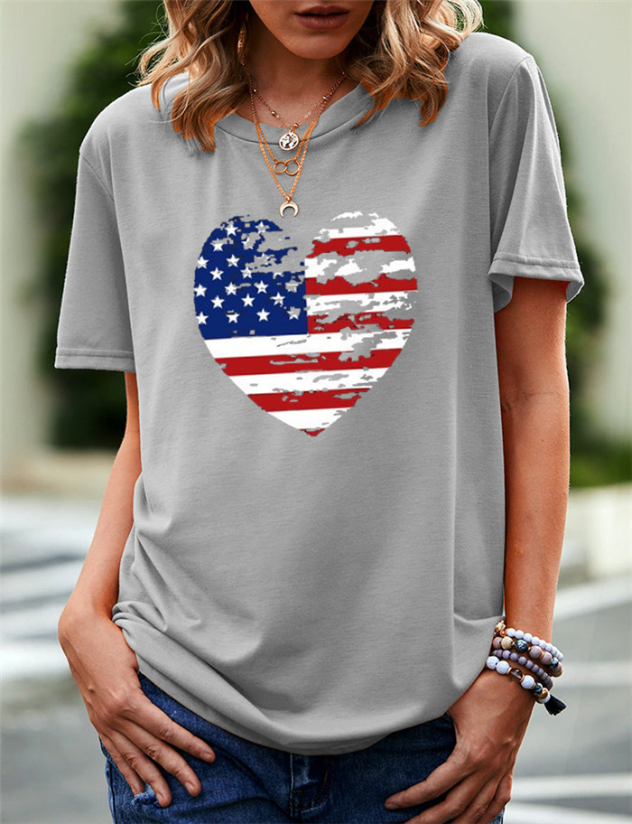 OC-VINDA P0010 Stor kort ärm T-shirt Summer Women's National Flag Mönster Cartoon Heart Top Personalized Customization Mönster