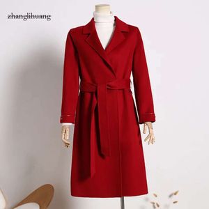 OC000245# Autumn en Winter Cashmere Wool dubbelzijdige jas voor dames middenlengte Chinese stijl Straight Wrap