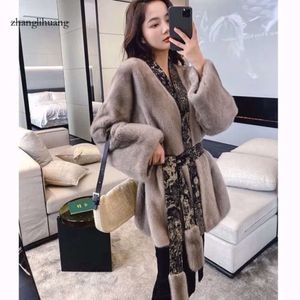 OC00230# Milieuvriendelijke faux fur winter dames mode middele lengte jas geïntegreerde gouden mink veet