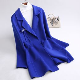 Oc00255 # casacos e jaquetas femininas outono inverno outerwear feminino solto tecido de lã comprimento médio dupla face lã caxemira