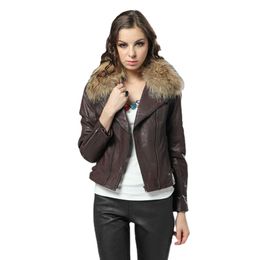 Manteaux de moto en peau de mouton pour femmes, veste d'automne en cuir, revers court européen et américain, OC00420