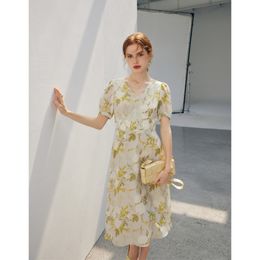 OC409M90 Personnalisation en soie robe d'automne pour femmes de haute qualité jupe à ver à soie mixte imprimé de haute qualité multi-couleurs