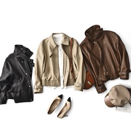 Manteau court en cuir véritable pour femme, veste automne/hiver en peau de mouton pour Locomotive coréenne, personnalisation multicolore, OC4141M4