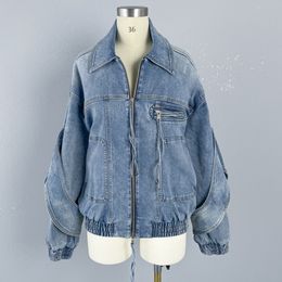 OC468M56 printemps veste en jean ample femmes coton revers décontracté avec trous délavé pour manteau de mode