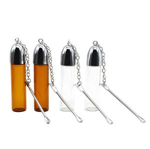 3.6cm 5.7cm 7.2cm Hight Bocaux Bouteille en verre en plastique Distributeur de tabac à priser Bullet Rocket Snorter sniff Stash avec scrapper pilulier conteneur cuillère cure-oreille