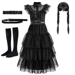 Occasions Occasions spéciales Filles Noir Mercredi Addams Costume Adolescent Fête d'anniversaire Cosplay Halloween Merlina Carnaval Enfants Princesse Dre