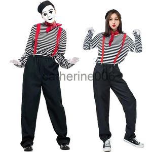 Gelegenheden Speciale gelegenheden Halloween Unisex Mimekunstenaar kostuum voor dames Heren Zwart Wit Stille Acteur Pak Outfit Clown Cosplay Kostuums F