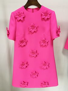 C1038 Urban Sexy Robes Jolie MIDI ROBE Été Printemps pinkstyle Design Femmes Piste Haute Qualité Appliques Fleur Élégant Casual