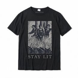 Occult Stay Lit Satan Duivel Hel Unholy Antichrist Heks Korte Mouw T-shirt T-shirt Zomer Fiable Heren Tees Zomer Cott 74tw #