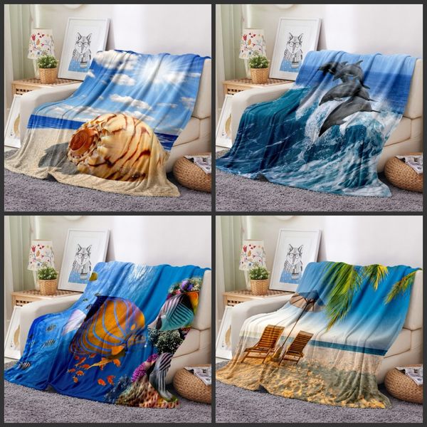 Manta de animales del océano, manta de franela con estampado 3D, regalo para niños y niñas, funda suave, textiles para el hogar, vacaciones, cama de playa, decoración de coche para viajes