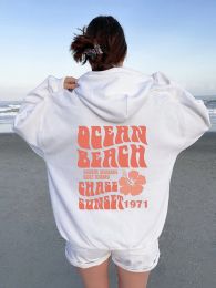 Ocean Beach Chase Sunset 1971 Carta impresa Manga larga Mujer de talla grande Mujeres sudaderas Harajuku Girl Casual Streetwear