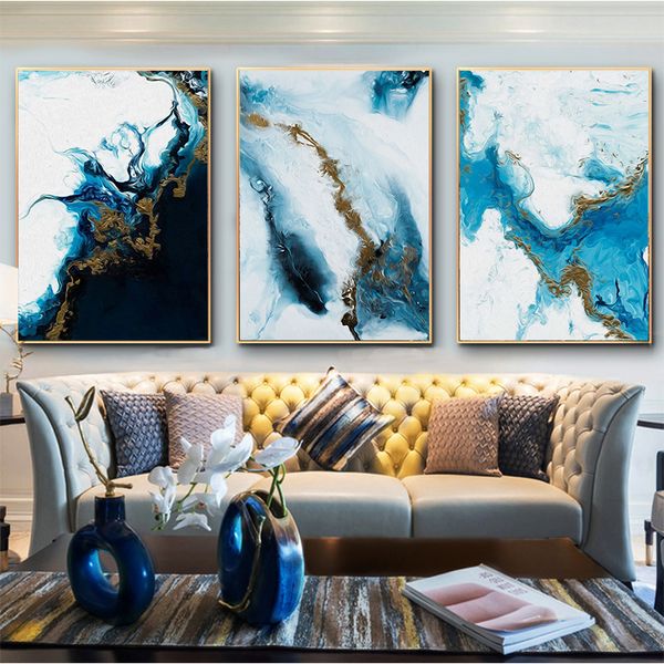 Ocean Blue Abstrait mur Art Art Picture Toile Peinture Poster Print Décor Art Art Photos Salon Salon Décoration