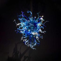 Lámpara de techo de lámpara de vidrio azul del océano luces Murano Decoración de villa Led High Hanging Chandeliers215y