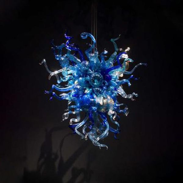 Lámpara de techo de lámpara de vidrio azul del océano luces Murano Decoración de villa Led High Hanging Chandeliers299N