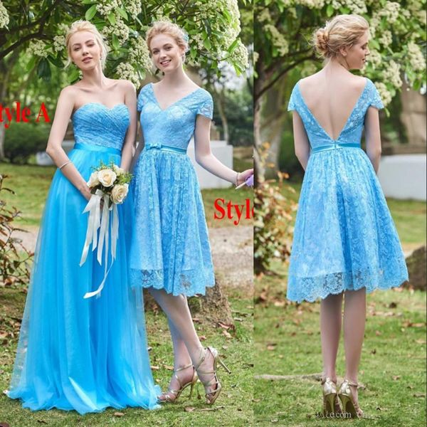 Robes de demoiselle d'honneur à manches courtes bleu océan Sweetheart Empire Long Plus Size Demoiselle d'honneur Robes de soirée Country Style Boho Party Dress