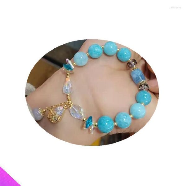 Pulsera de piedra azul marino de 10mm con pulso elástico para mujer, amuleto Natural a la moda, artículo de regalo de fe, cadena de eslabones