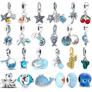 Breloques océan en argent Sterling 925, coquillage, dauphin, queue de sirène, bleues, adaptées au Bracelet Original, bijoux à la mode, DIY