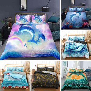 Oceaan dolfijn beddengoed set voor kinderen volwassen boho stijl dekbed coveredeksel zeewezens quilt kussensloop slaapkamer decor