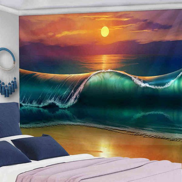 Océan Forêt Animal Design Hippie Décor À La Maison Tapis Muraux Couverture Coucher De Soleil Et Vague Tapisserie Tapisserie Tapiz J220804