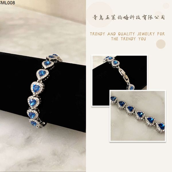 Pulsera de corazón de océano, diamante completo hecho a mano, artesanía de amor, moda ligera, lujo, chapado en platino, oro verdadero, sensación de alta calidad