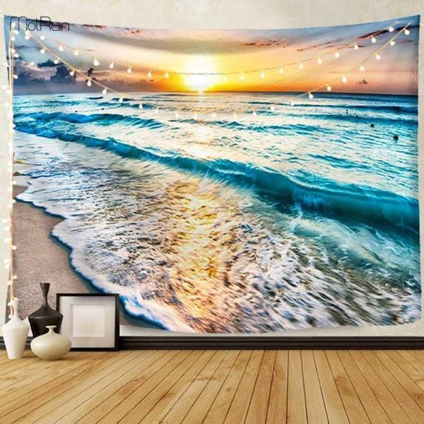 Tapisserie murale en forme de vague d'océan, décoration de paysage de plage, tenture murale pour chambre à coucher, tapisserie en tissu, couverture 1220L