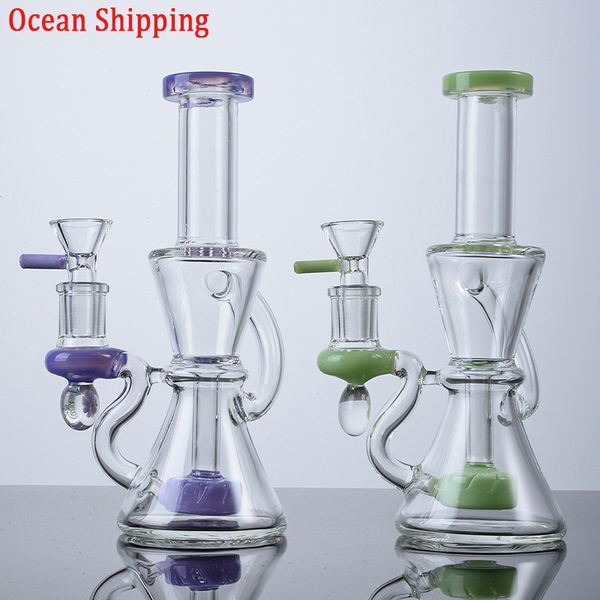 Ocean Shiping Klein Recycler Heady Glass Bongs Hookahs Showerhead Perc Percolador Oil Dab Rigs Tuberías de agua de 4 mm de espesor con tazón 14 mm Junta hembra