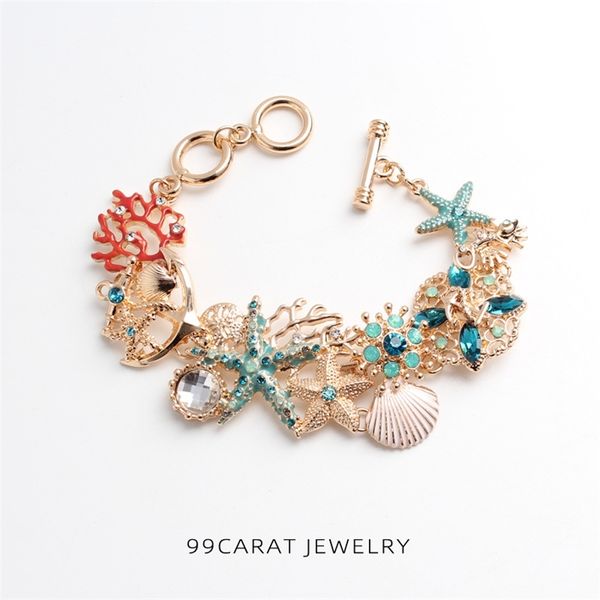 Océan Starfish Corail Forme Shell Ancre Chaîne Alliage Bracelet En Acier Inoxydable Pour Banquet Porter Cadeau Femmes Mode 211124