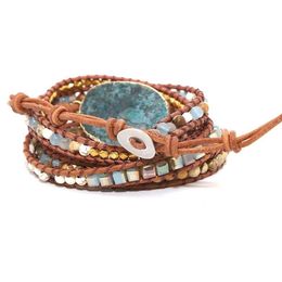 Pulsera de cuentas tejida de piedra del océano, pulsera de gemas de diseño de lujo, pulsera de la suerte elegante bohemia hecha a mano para mujer F1214270P